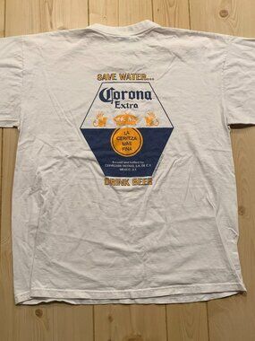 Vintage Y2K Corona Extra Save Water Drink Beer Cancun Mexico Cerveza T-Shirt XL
